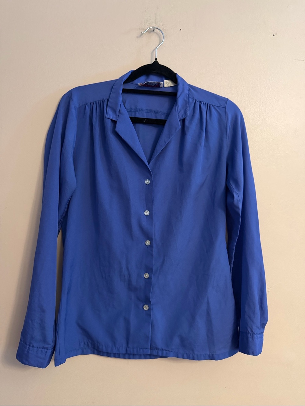 Vintage Classic Women's Button-Front Blue Blouse